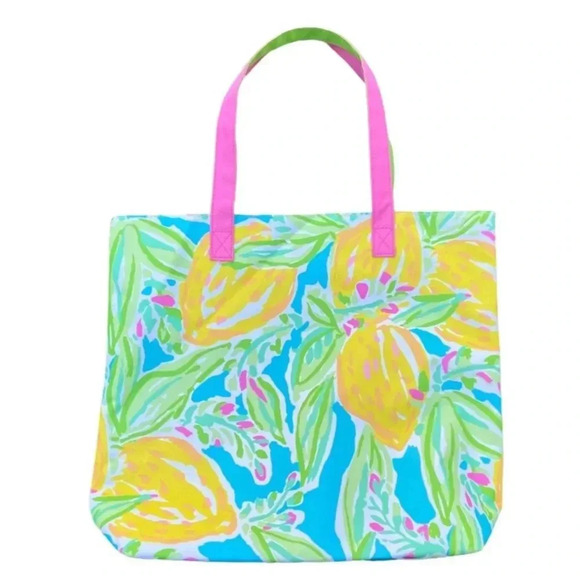 Lilly Pulitzer For Estee Lauder Lemon Print Tote Bag Floral Yellow Green Blue - Picture 2 of 8